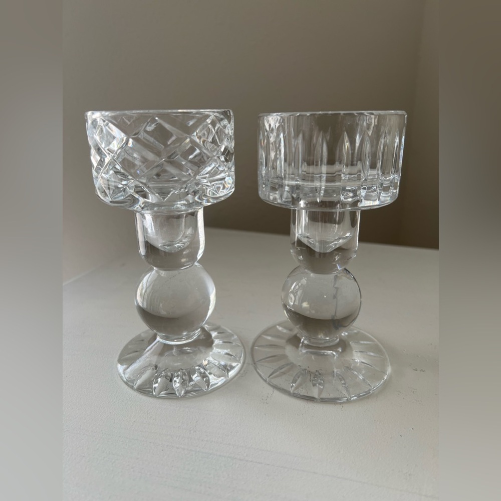 Block | Set 2 | Clear Cut Crystal Candle Holders | Ball Stem Heavy
